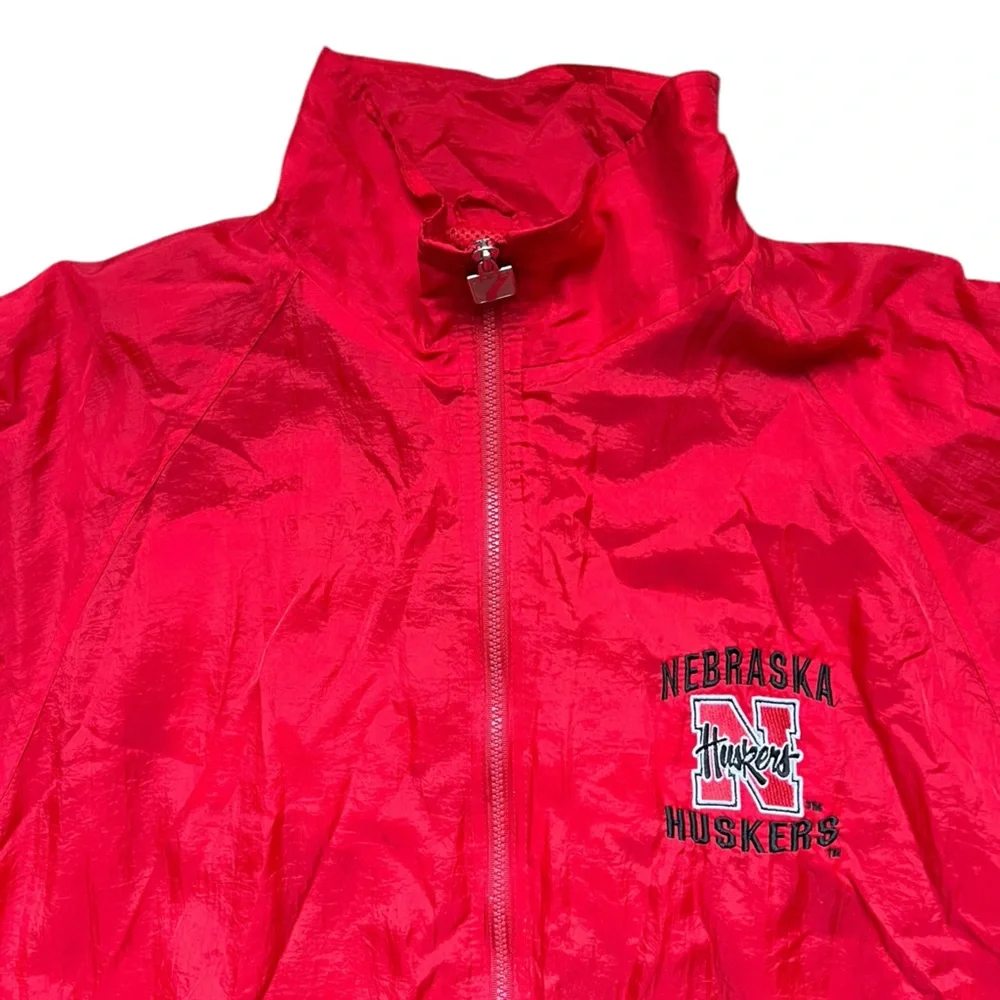 Vintage 90s Logo 7 - Nebraska Huskers Full Zip Windbreaker Jacket Red Large